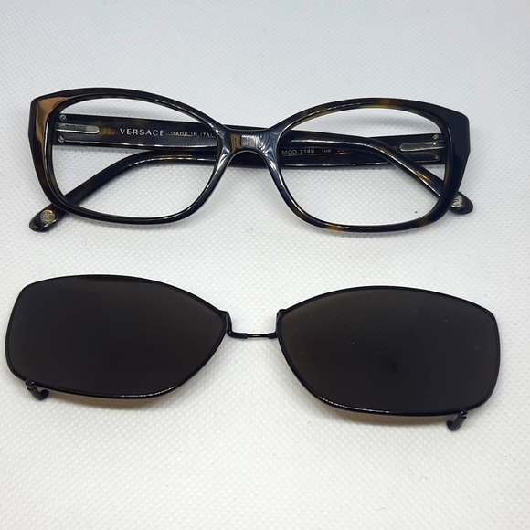 VERSACE mod 3148 c.108 52-16-135 + CUSTOM CLIP-ON Rx Eyeglass Frame, Pre-Owned - Picture 2 of 8